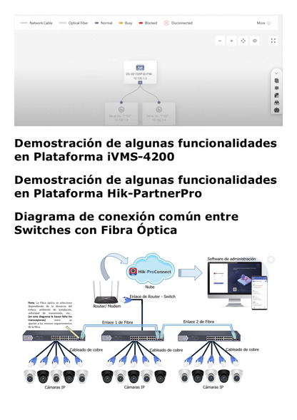 Switch Monitoreable PoE+ / 24 Puertos 100 Mbps PoE+ / 2 Puertos 1000 Mbps + 2 Puertos SFP de Uplink / PoE hasta 250 Metros / Conexión Remota desde Hik-PartnerPro / 370 Watts