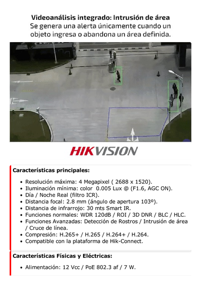 Turret IP 4 Megapixel / Lente 2.8 mm / 30 mts IR EXIR / Exterior IP67 / WDR 120 dB / PoE / ACUSENSE (Evita Falsas Alarmas) / Micrófono Integrado / Metal  / MicroSD / ONVIF / ACUSEARCH