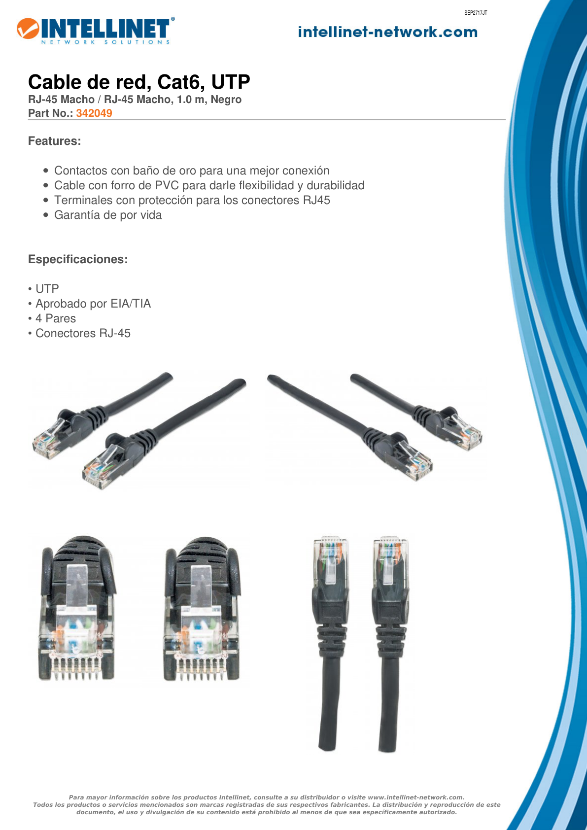 CABLE PATCH CAT 6   1.0M( 3.0F) UTP NEGR