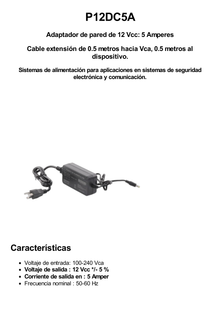 Adaptador de Pared con Cables de Extensión para Mayor Alcance 12 Vcc / 5 Amperes / Profesional / 0.5 metros a la toma de alimentación / 0.5 metros a la conexión del dispositivo