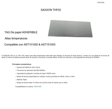 SAXXON THF02 - TAG DE PAPEL ADHERIBLE / ALTAS TEMPERATURAS / COMPATIBLE CON LECTORES SAXR2656 & SAXR2657 / FOLIO IMPRESO