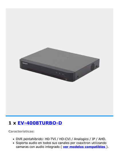 KIT TurboHD con Audio 1080p / DVR 8 Canales / 8 Cámaras Bala (exterior 2.8 mm) / Transceptores / Conectores / Fuente de Poder / AUDIO POR COAXITRON