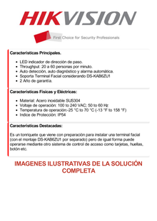 Torniquete Swing CENTRAL Serie 220 para Ampliar Numero de Carriles de 90 cms / Preparación para instalar terminal facial con montaje DS-KAB6ZU1 / 3,000,000 MCBF / 4 Pares de IR