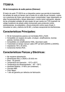 Balun Extensor de audio analogo estereo RCA a RJ45  / Distancia 800 mts/  Cable CAT5-6 / Conector 100% COBRE / protección TVS, Calidad PREMIUM