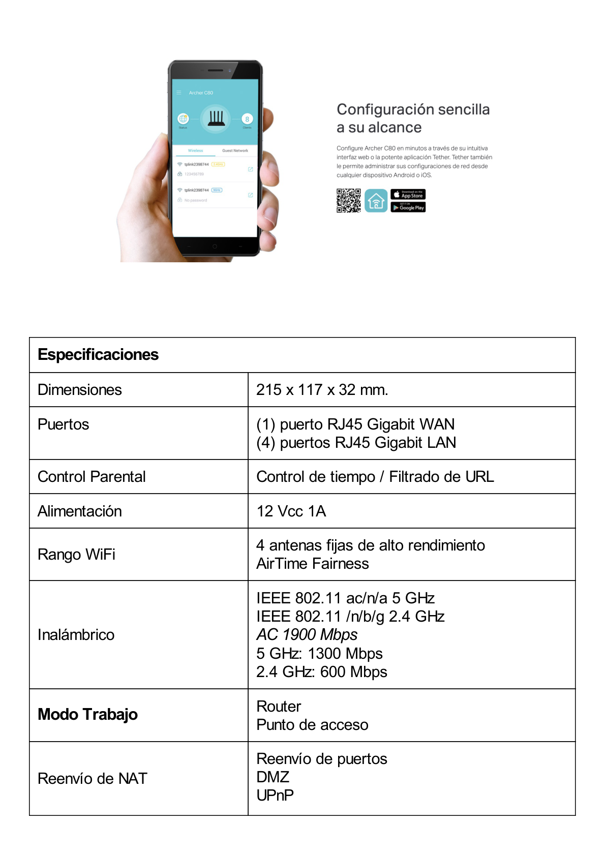 Router inalámbrico WiFi 5 ac / Wave 2 MU-MIMO 3x3 1900 Mbps / Doble Banda 2.4 y 5 GHz / 1 puerto WAN 10/100/1000 Mbps / 4 puertos LAN 10/100/1000 Mbps / Tecnología Smart Connect / Compatible con EasyMesh