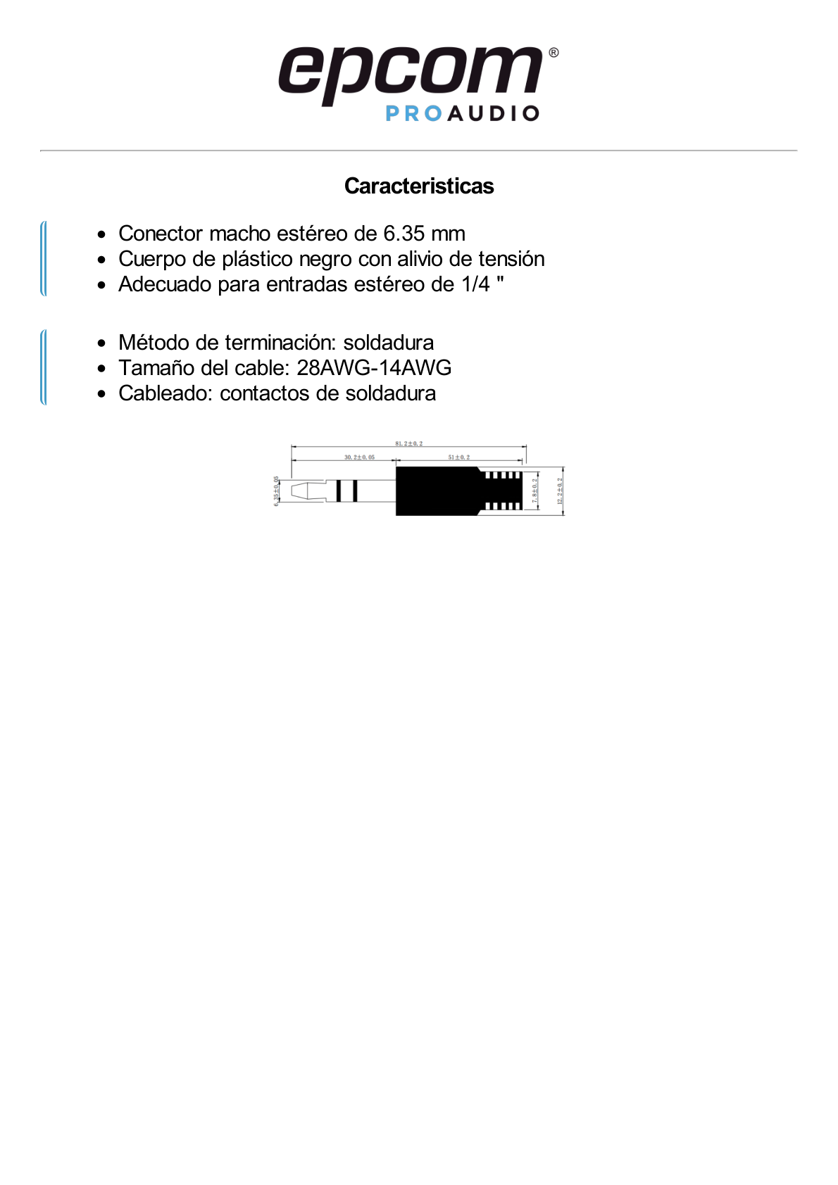 Conector macho de 6,3 mm con funda de plastico (estereo)