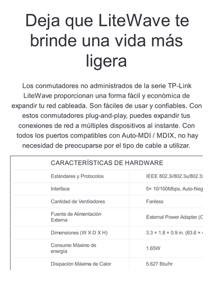 Switch para escritorio 5 puertos 10/100Mbps