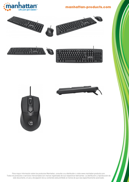 KIT TECLADO Y MOUSE MANHATTAN ALAMBRICO USB NEGRO