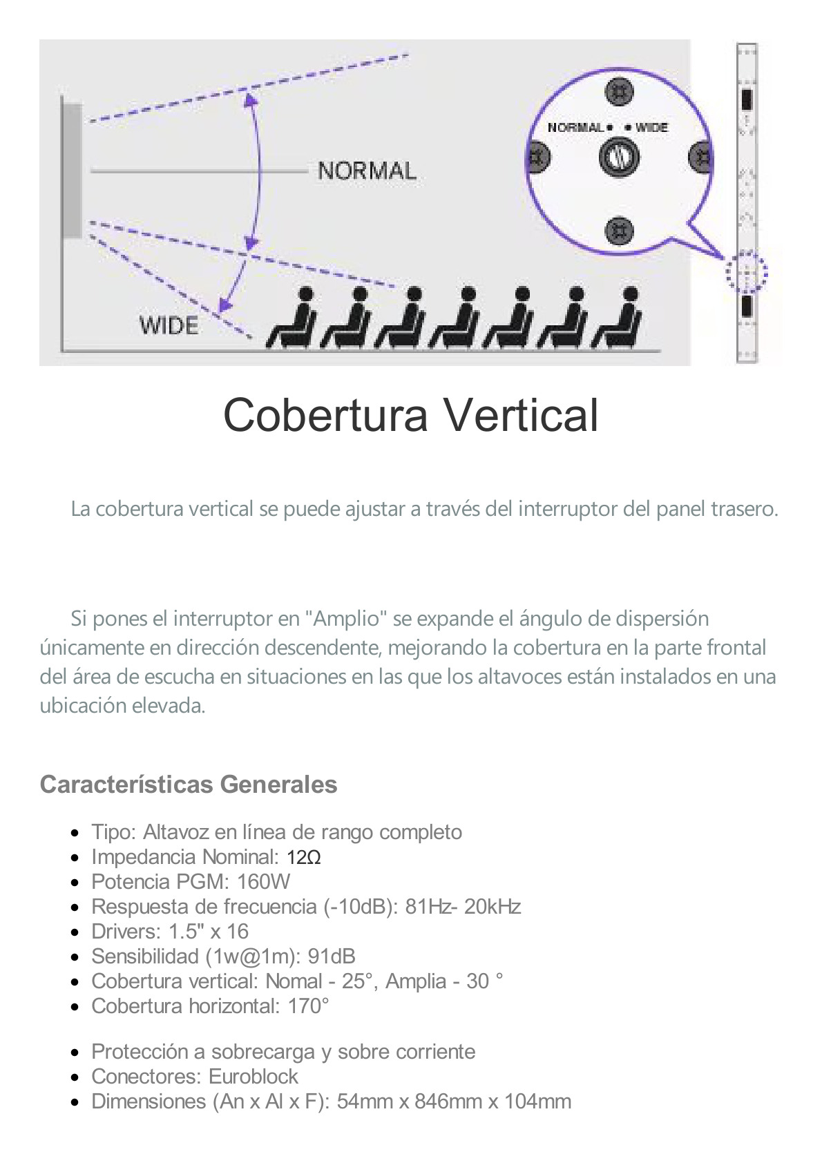 Altavoz de Columna | 16 x 1.5" en Arreglo Lineal | Color Negro