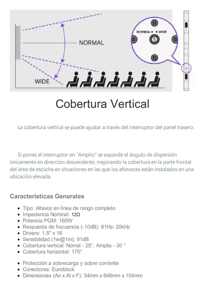 Altavoz de Columna | 16 x 1.5" en Arreglo Lineal | Color Negro