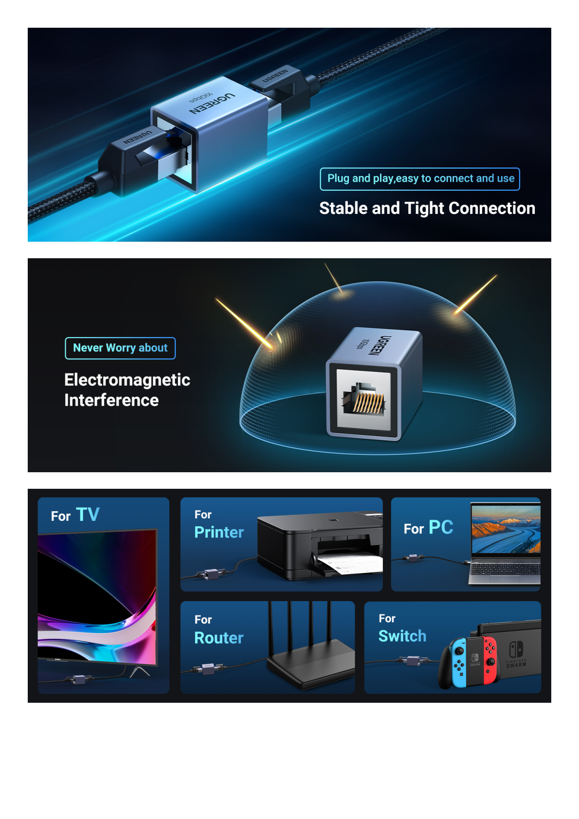 Acoplador STP (Extensor de Cable Ethernet RJ45) | 10Gbps | Blindado | Compatibilidad con Cat8 Cat7 Cat6 Cat5e | Hasta 100 metros | Aleación de Aluminio