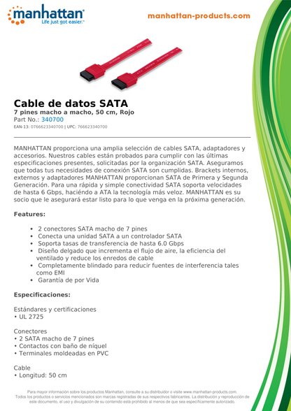 CABLE SATA MANHATTAN  50CM