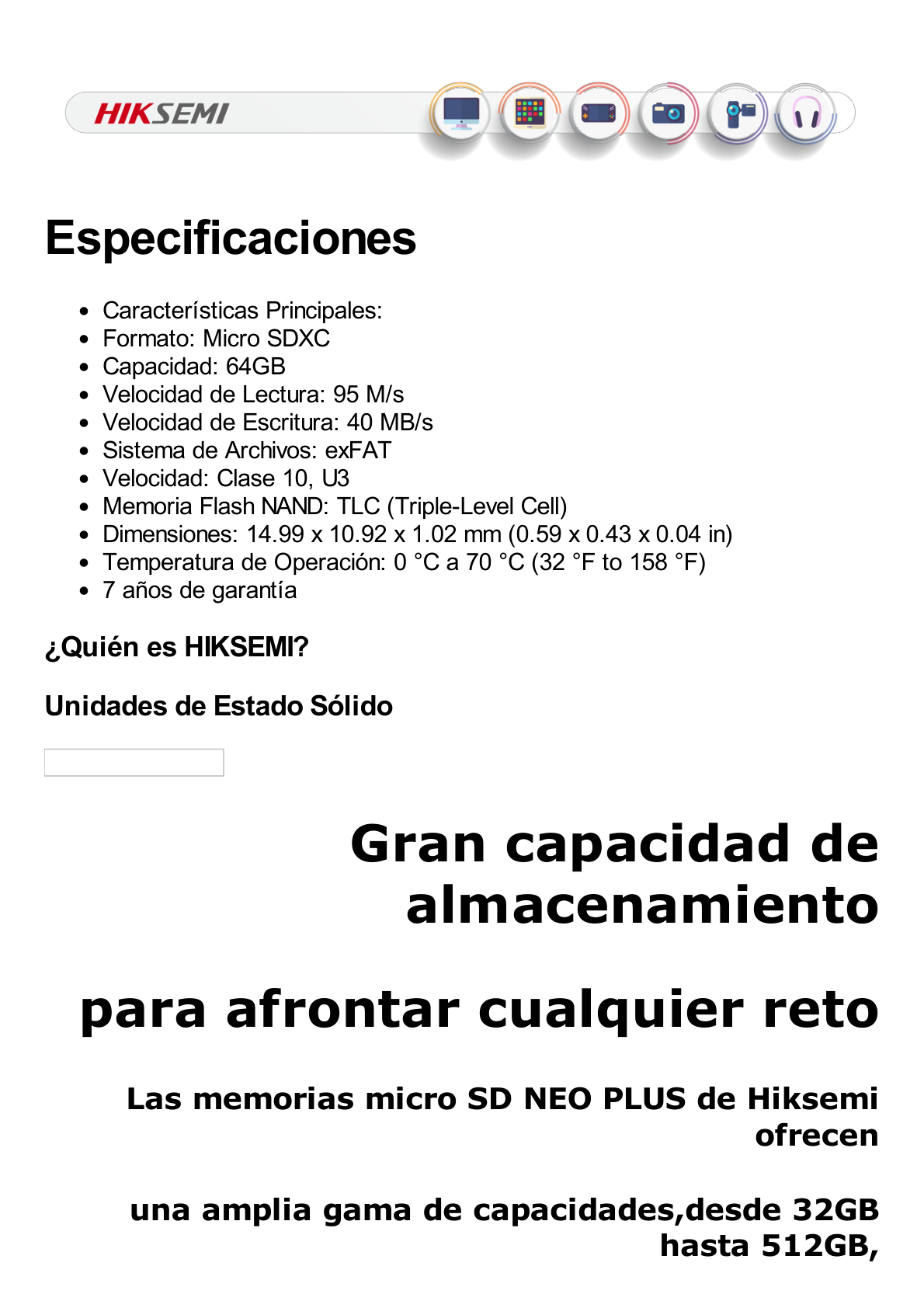 Memoria microSD / Clase 10 de 64GB / Especializada Para Videovigilancia (Uso 24/7) / Compatibles con cámaras HIKVISION y Otras Marcas / 95 MB/s Lectura / 40 MB/s Escritura