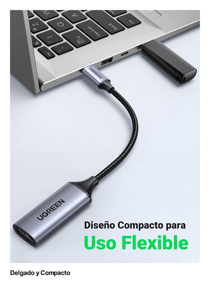 Cable Adaptador USB C a HDMI 4K@60Hz / Convertidor Thunderbolt 3 / Caja de Aluminio / HDMI V2.0 / 3D / Longitud del cable 10cm