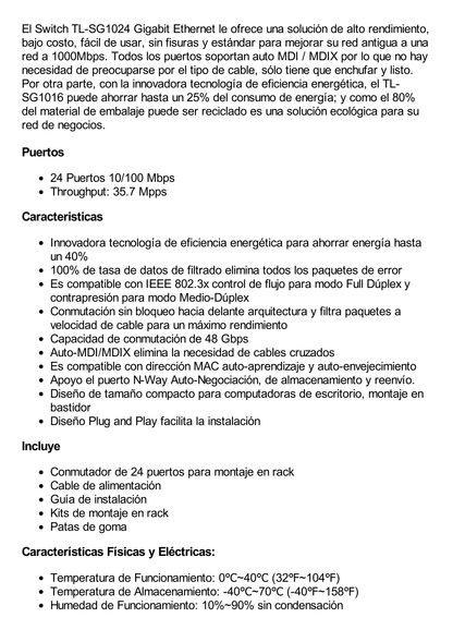 Switch no administrable de 24 puertos 10/100 Mbps para montaje en rack