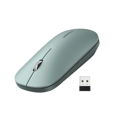 Mouse inalámbrico 2.4 GHz | Ultra Delgado y Silencioso | DPI 1000/1600/2000/4000 (Ajustable)  | Alcance 10m | Scroll de Aluminio | Adaptable a diferentes superficies | Diseño suave al tacto | Contiene Receptor USB | Color Verde