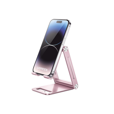 Soporte para Teléfono Celular de Aluminio / Angulo Ajustable / Amplia Compatibilidad con dispositivos de 4.7'' a 7.9'' / Antideslizante / Antiarañazos / Plegable / Color Rosa