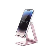 Soporte para Teléfono Celular de Aluminio / Angulo Ajustable / Amplia Compatibilidad con dispositivos de 4.7'' a 7.9'' / Antideslizante / Antiarañazos / Plegable / Color Rosa