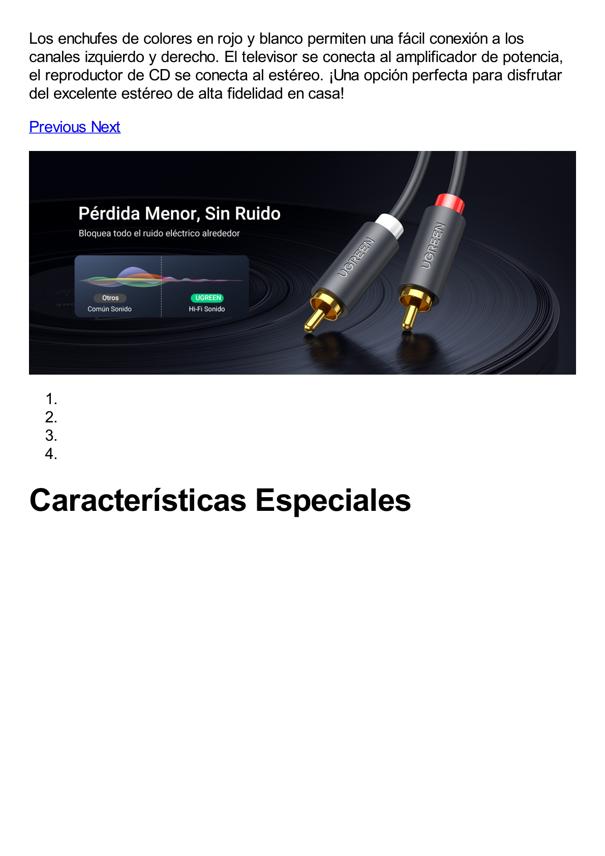 Cable de Audio 2 RCA Macho a 2 RCA Macho / 3 Metros / Color Negro / Alta Calidad /Anillos de goma para asegurar un agarre firme al instalar o quitar el cable