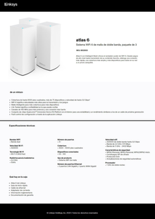 Sistema Atlas 6 Linksys MX2003 (3-piezas) Mesh Wi-Fi 6 AX3000 OFDMA 1x WAN y 3x LAN RJ45 gigabit por pieza