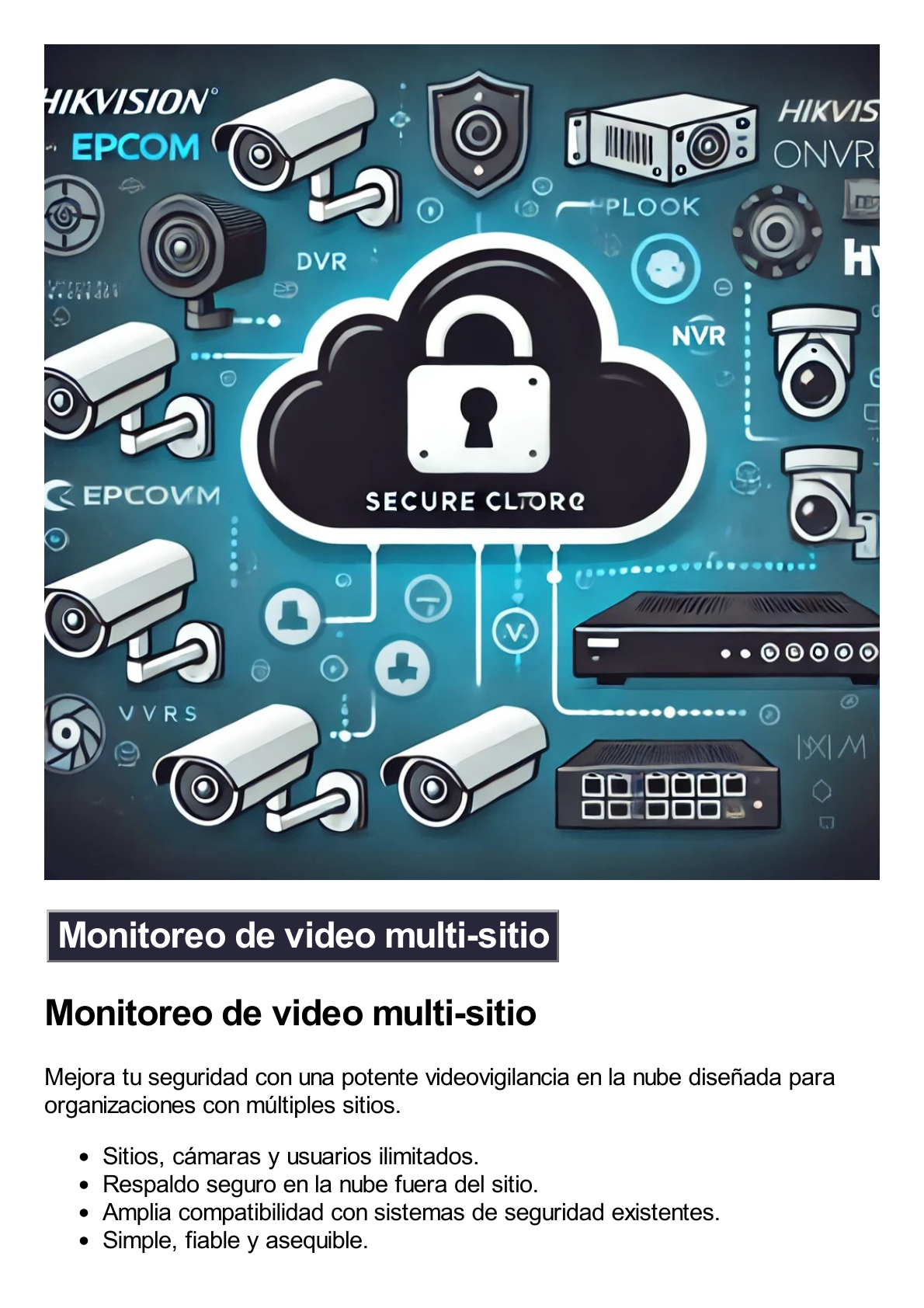 Suscripción Anual Epcom Cloud / Grabación en la nube para 1 canal de video a 4MP con 14 días de retención / Grabación continua