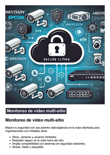 Suscripción Anual Epcom Cloud / Grabación en la nube para 1 canal de video a 8MP con 14 días de retención / Grabación por detección de movimiento