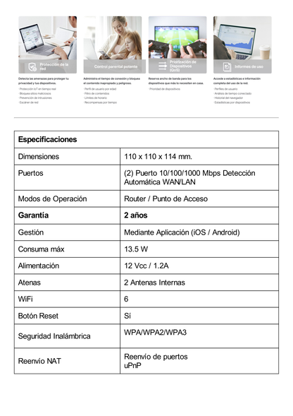 Kit 3 Routers Inalámbricos MESH Interior para Hogar / Doble Banda Wi-Fi 6 AX1800 Mbps / 2 Puerto Gigabit WAN/LAN / 2 Antenas Internas / Administración Mediante la App Deco (iOS, Android) / Protección HomeShield