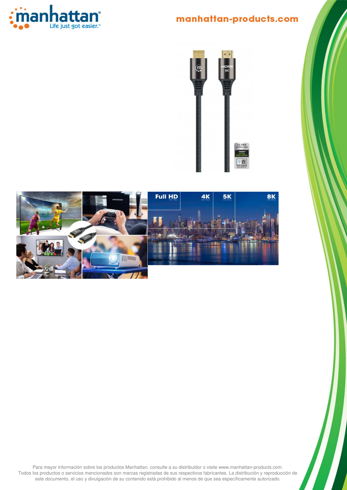 CABLE MANHATTAN HDMI 2.1 TEXTIL M-M 1M 8K 60HZ