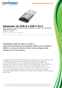 Adaptador Manhattan USB-C negro V3.2 Gen1  AM-CH  5Gbps 3A