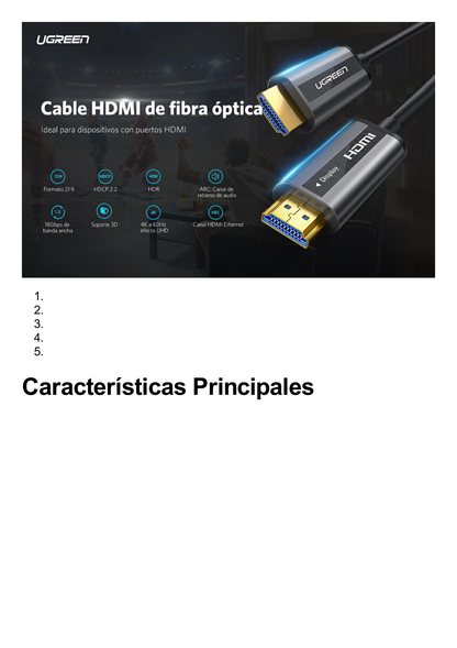 Cable HDMI de 30 Metros por Fibra Óptica 4K@60Hz | Fibra de 4 núcleos + Cobre estañado de 7 núcleos | Compatible con HDMI 2.0 | Alta velocidad 18 Gbps | 3D | HDR | Carcasa de  Zinc | Premium | 2 Años de Garantía.