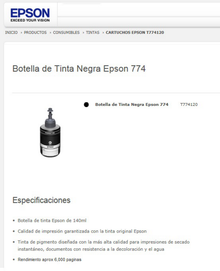 TINTA EPSON 774 T774120-AL NEGRO BOTE M205/M105 (6 000 PAG)