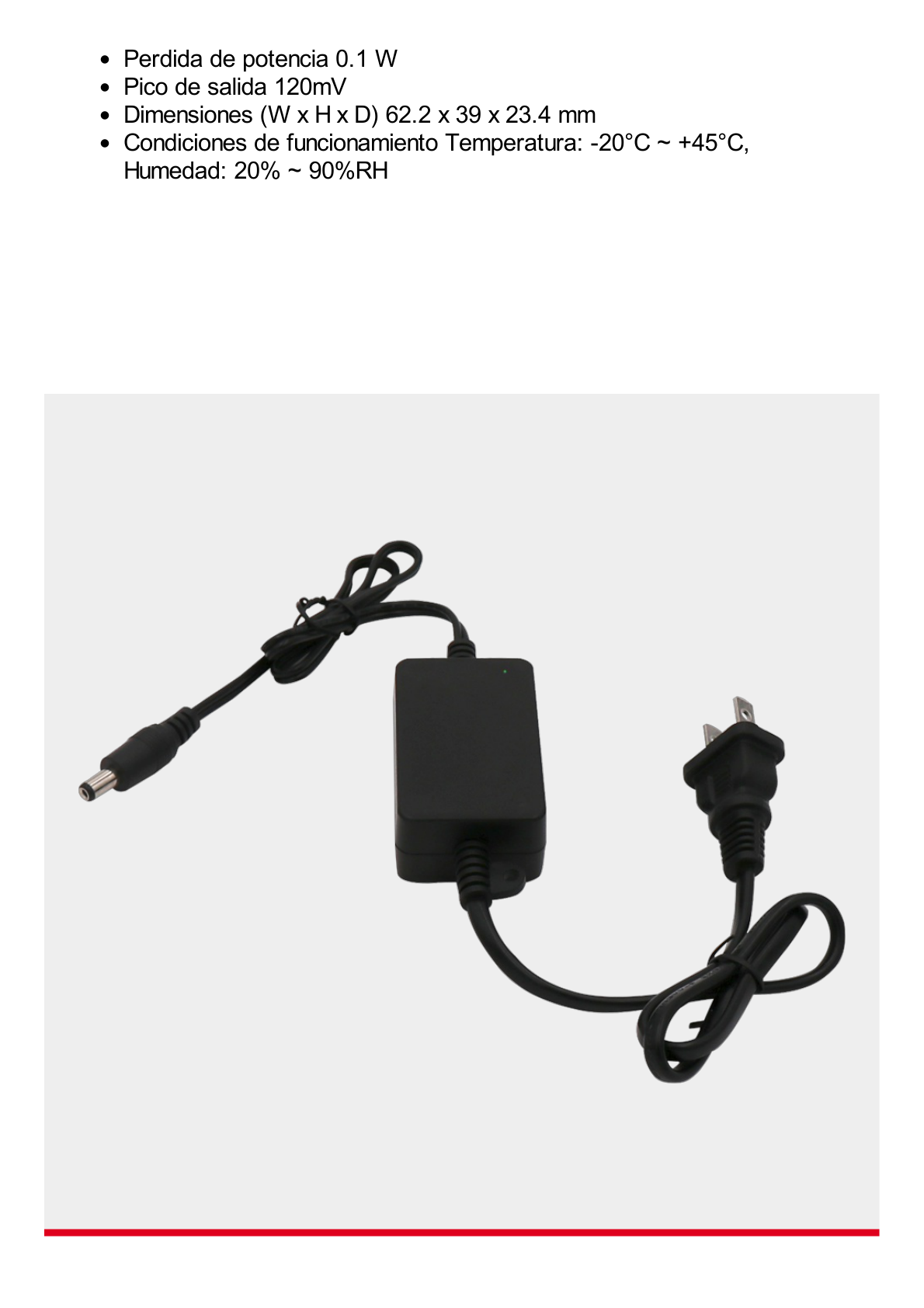 Adaptador 5 Vcc / 1A / UL / Voltaje de Entrada de 100-240 Vca / Para uso, solo en lectores biométricos de 5 Vcc de la marca ZK