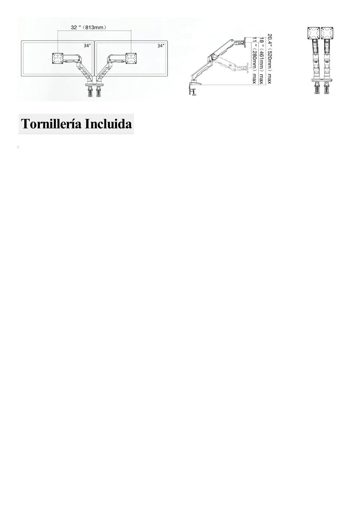 Montaje de Escritorio articulado para 2 monitores de 27-34" /  Soporta hasta 16 kg  por brazo/ Vesa 75 x 75 / 100 x 100 / Acero / Giro: 360°