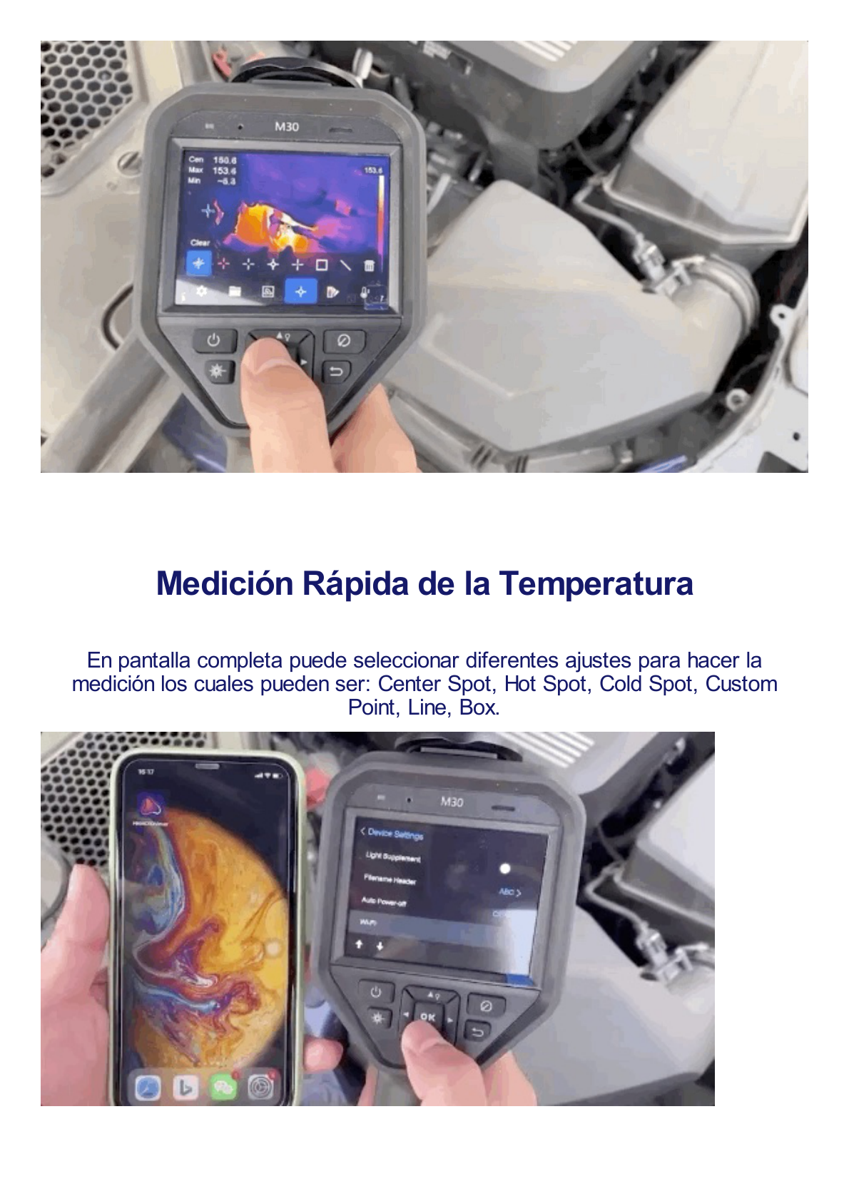 POCKET-E - Cámara Termográfica Portátil Lente Térmico 1.35 mm (96 x 96) pixeles / Lente Optico (640 × 480) / WiFi / IP54 / Memoria interna 4 Gb / Hasta 4 Horas de Funcionamiento Continuo