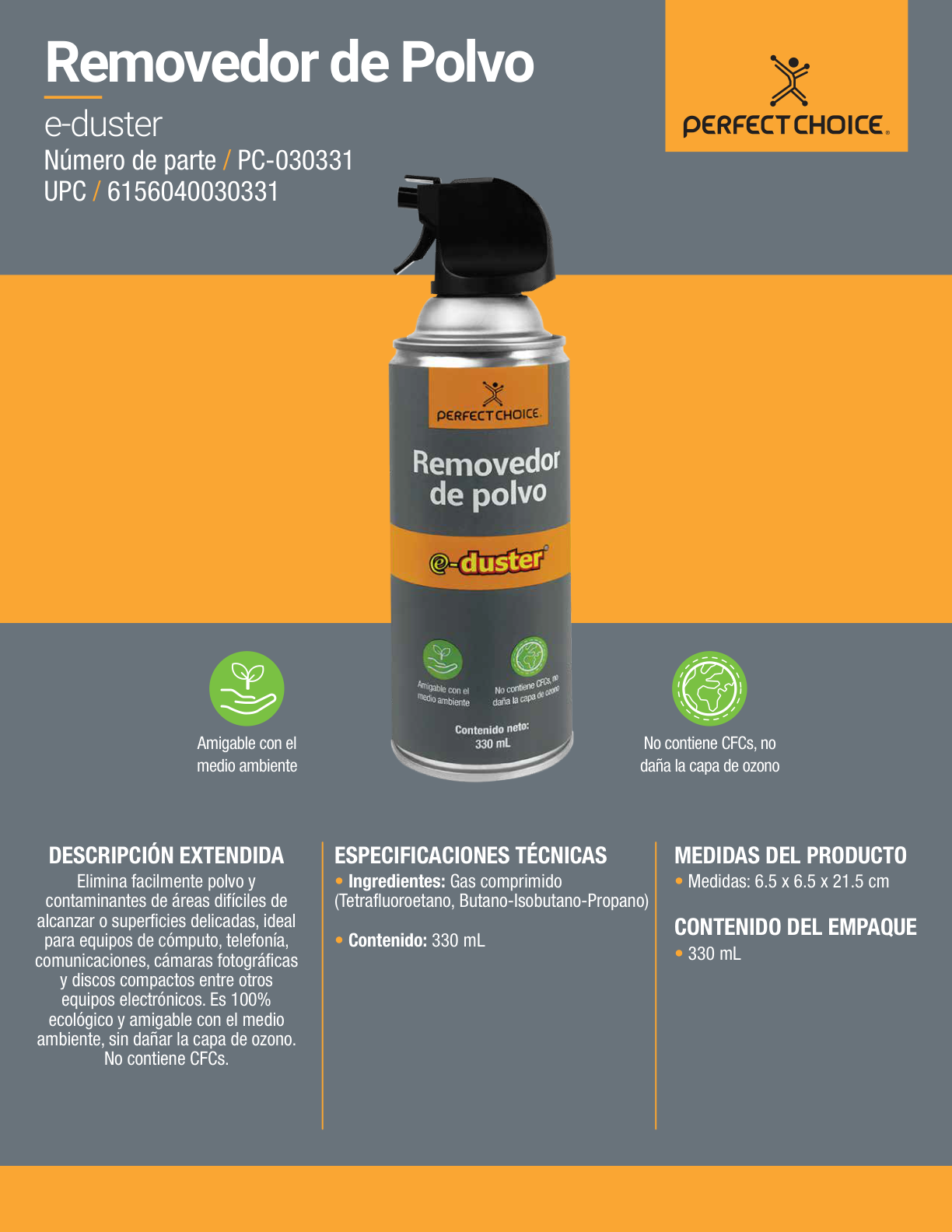 AIRE COMPRIMIDO PERFECT CHOICE  E-DUSTER 330ML