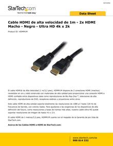 CABLE STARTECH HDMI DE 1M DE ALTA VELOCIDAD 2x HDMI MACHO-NEGRO -UlTRA HD 4k x 2k - 1 x