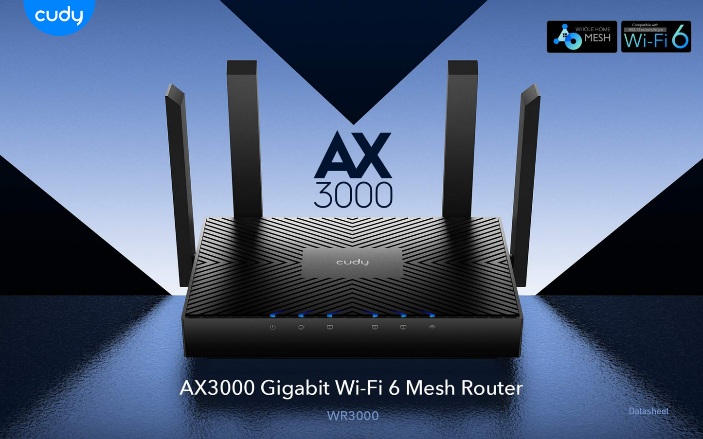 Router Wi-Fi 6 Mesh Cudy WR3000 AX3000 160 MHz OFDMA  Beamforming y MU-MIMO 1 x WAN y 3 x LAN gigabit 4 antenas externas high gain