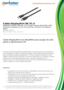 CABLE MANHATTAN DISPLAYPORT V1.4 NEGRO 2M