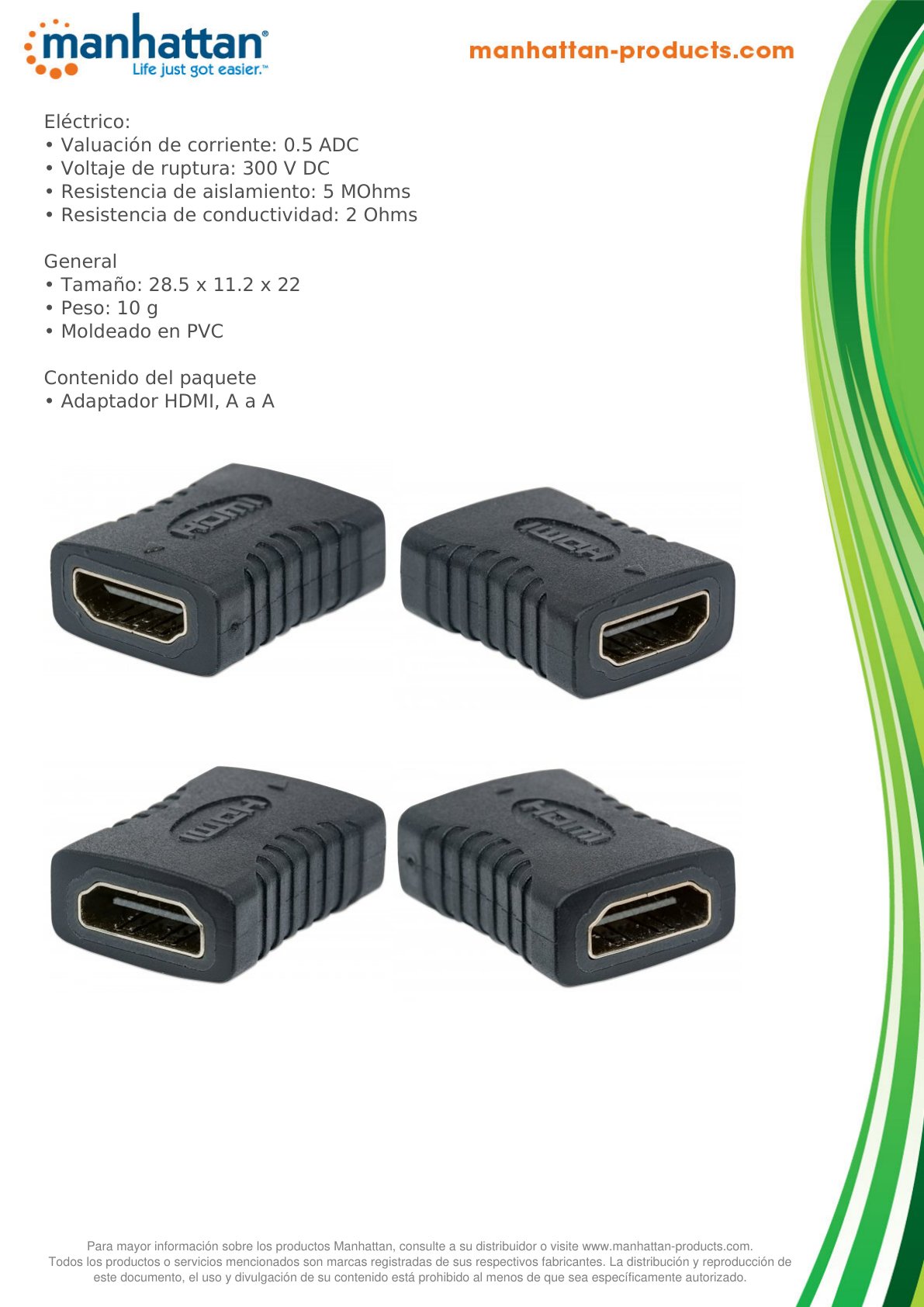 COPLE MANHATTAN HDMI A HEMBRA A HEMBRA CONEXIÓN RECTA