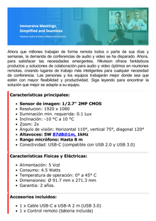 Cámara de Videoconferencias Portátil / Resolución de 2 Megaxpiel (Full HD) / 4 Micrófonos / Altavoz 5 W / Conexión USB / Control Remoto / Plug and Play  / Movimiento PTZ