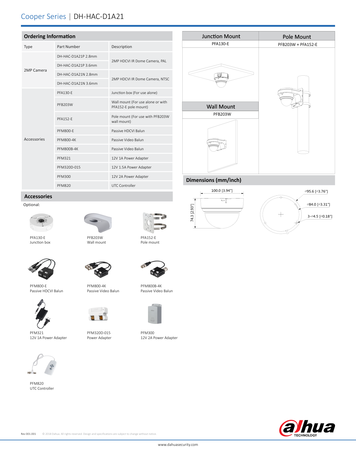 Camara Dahua DH-HAC-D1A21N-0280B domo HDCVI 1080p lente 2.8mm IR 20 m plastico interior 103 gds starlight IP67