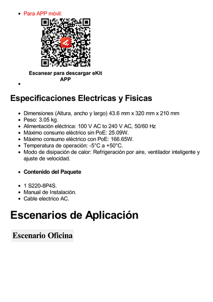 Switch Gigabit Administrable PoE Capa 2 / 8 puertos 10/100/1000 Mbps (PoE) / 4 Puertos SFP Uplink / 125W / PoE Perpetuo / Administración Nube Gratis