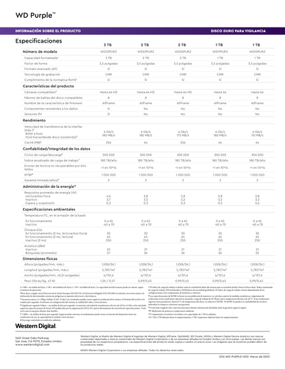 HD 2TB Western Digital modelo WD23PURZ purple surveillance