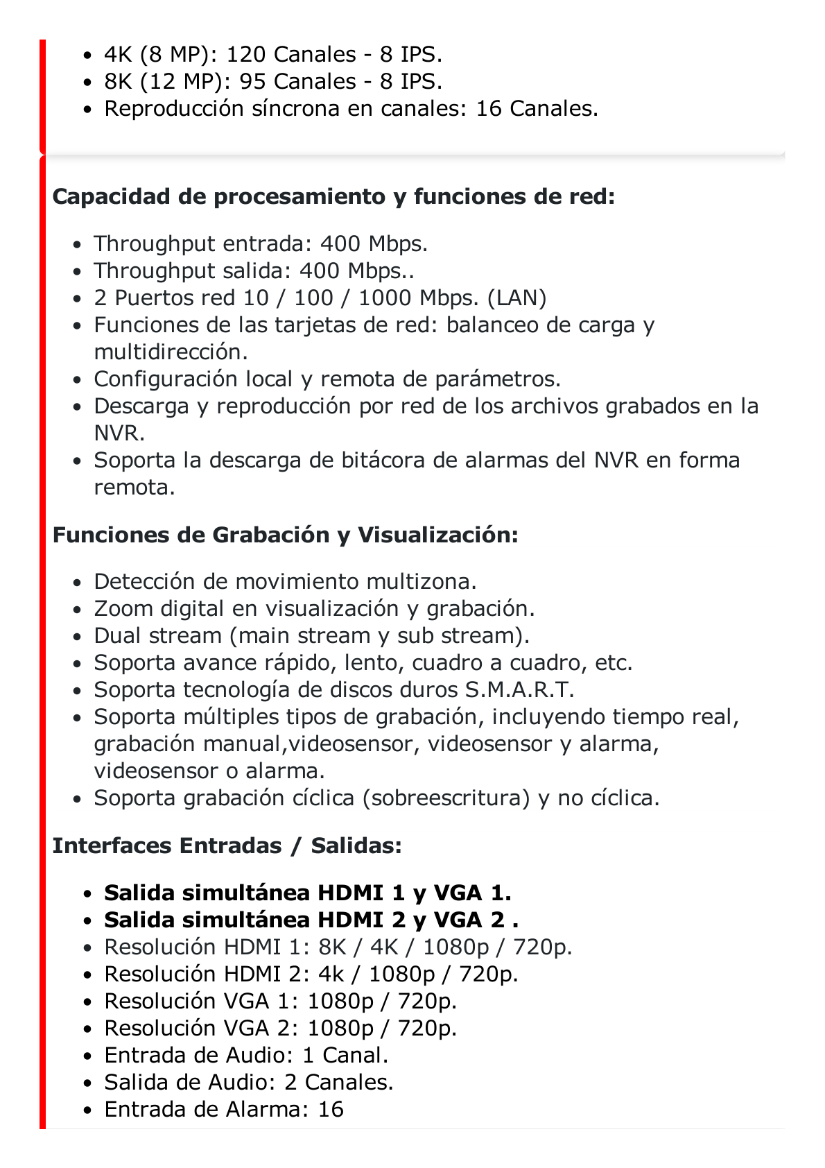 [Doble Poder de Decodificación] NVR 32 Megapixel (8K) / 128 Canales IP / AcuSense / ANPR / Conteo de Personas / 16 Bahías de Disco Duro / 2 Tarjetas de Red / Soporta RAID con Hot Swap / 2 HDMI en 8K / POS / Alarmas I/O / Fuente Redundante