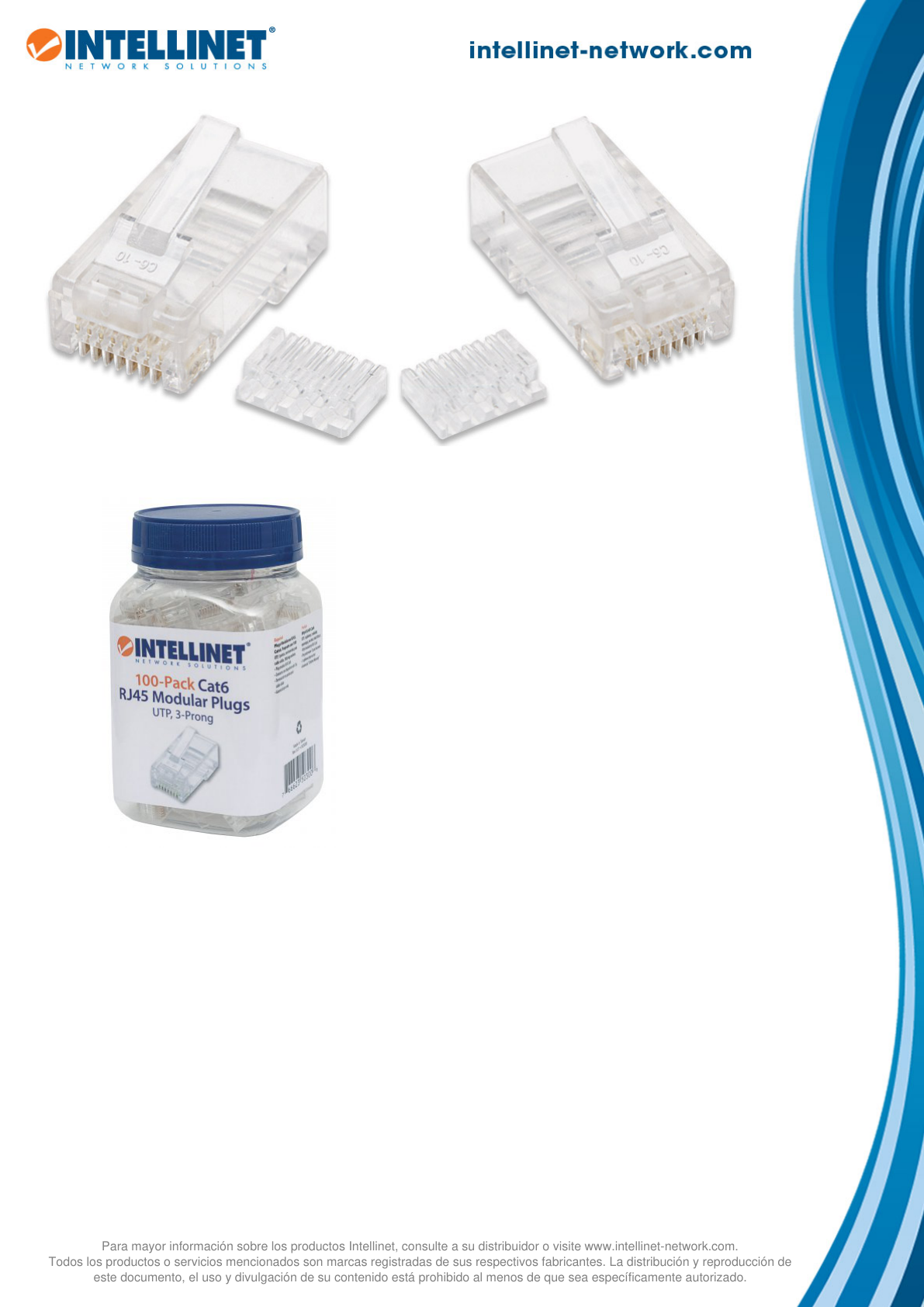 PLUG INTELLINET RJ45 SOLIDO CAT 6 100 PZAS