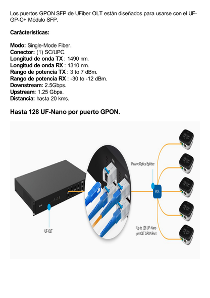 UFiber Módulo GPON C+ SFP para UFiber OLT, hasta 128 UF-Nano por puerto GPON.