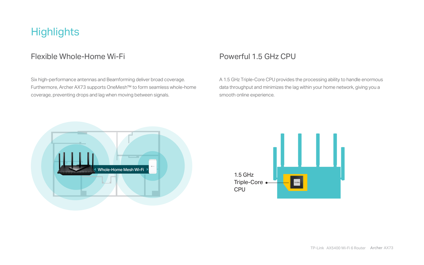 Router Wi-Fi 6 AX5400 TP-Link Archer AX73 MU-MIMO OFDMA Beamforming 1 puerto WAN y 4 LAN gigabit puerto USB 3.0 6 antenas