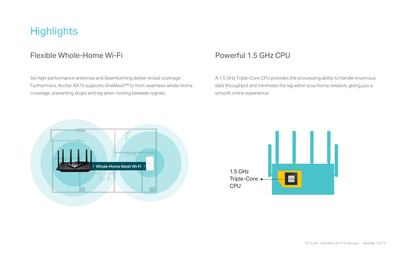 Router Wi-Fi 6 AX5400 TP-Link Archer AX73 MU-MIMO OFDMA Beamforming 1 puerto WAN y 4 LAN gigabit puerto USB 3.0 6 antenas