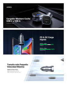 Cargador de Auto 24W | Puerto USB-A y USB-C | Carga Rápida | Compatible con Vehículos de 12 y 24 VCD | PD3.0 + QC3.0 | Indicador Led | Diseño Compacto | Chip Inteligente | Caja de Aluminio.