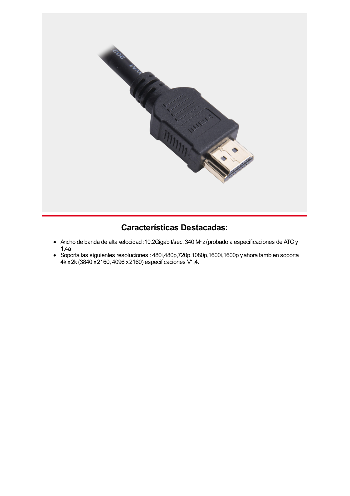 Cable HDMI de 1.8  Metros (High Speed) / Resolución 4K / Soporta Canal de Retorno de Audio (ARC)/ Soporta 3D / Blindado para Reducir Interferencia / Chapado en Oro / Alta Resistencia y Durabilidad.